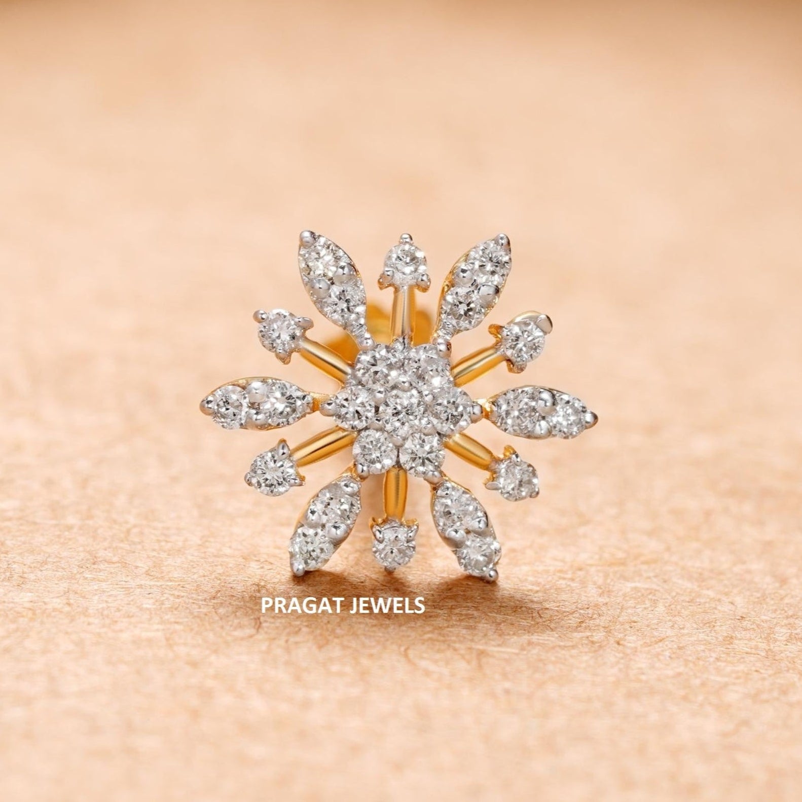 Traditional Nakfool Diamond Nosepin Solitaire Yellow Gold Brillant Cut Diamond Hand crafted with love - PRAGAT JEWELS
