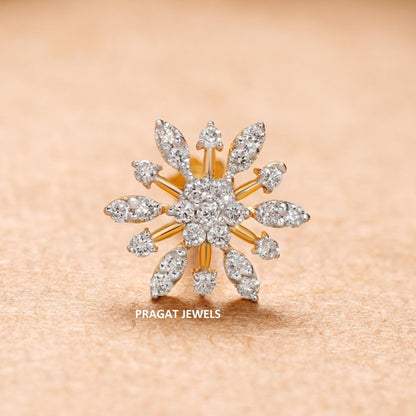 Traditional Nakfool Diamond Nosepin Solitaire Yellow Gold Brillant Cut Diamond Hand crafted with love - PRAGAT JEWELS
