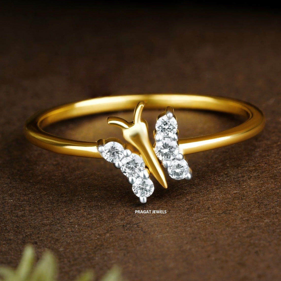 Twilight Butterfly 14KT Gold & Diamond Stud ring for women Gift for The Percious One. - PRAGAT JEWELS
