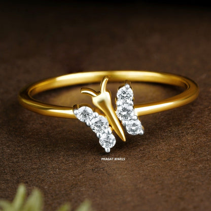 Twilight Butterfly 14KT Gold & Diamond Stud ring for women Gift for The Percious One. - PRAGAT JEWELS