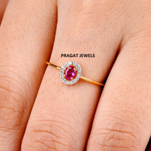 Ruby and green diamond cluster ring Yellow Gold Brillant Cut Diamond Stud Ladie's Engagement Ring, Hand crafted with love - PRAGAT JEWELS