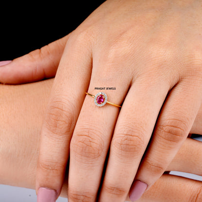 Ruby and green diamond cluster ring Yellow Gold Brillant Cut Diamond Stud Ladie's Engagement Ring, Hand crafted with love LR9351