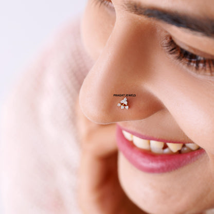 CrossOver Flower's Gold Nosepin with 7 Natural Diamonds Floral Design Diamond Stud Nose Ring for Women Yellow Gold With ,Handcrafted With Love.NP0855