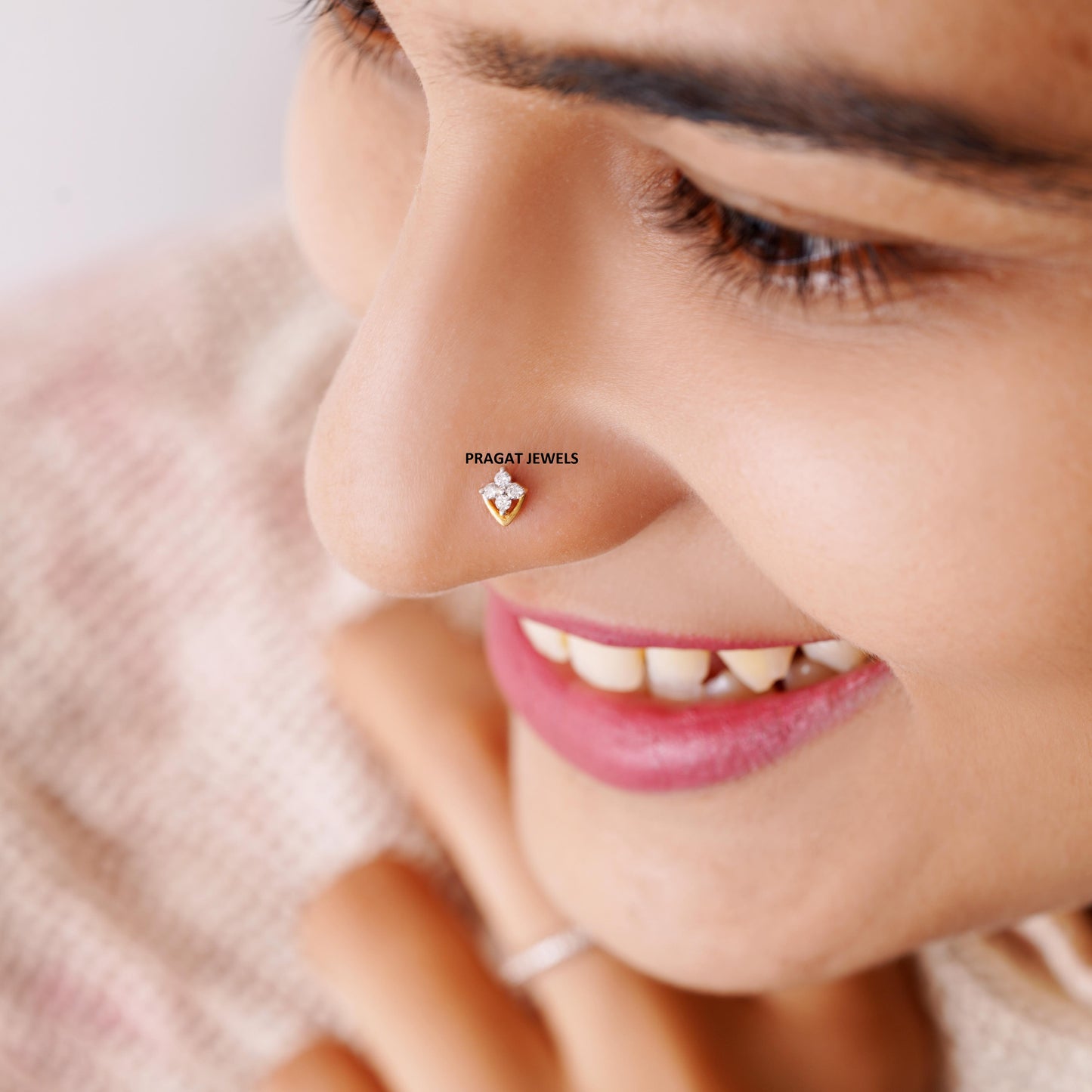 Gold Nosepin with 4 Natural Diamonds – Floral Design Diamond Stud Nose Ring for Women NP0868