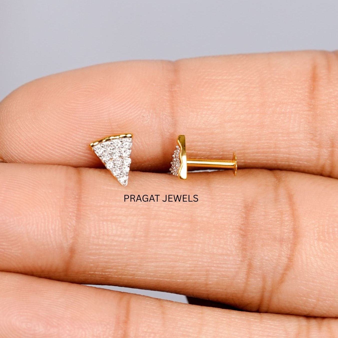 Solid Gold Diamond pizza Stud Earring  Minimalist Cartilage Helix Lobe Piercing Gift for Her NP1234
