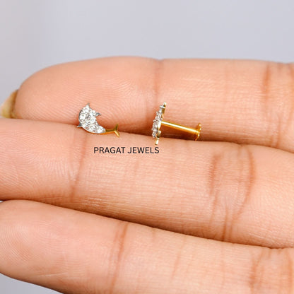 Natural Diamonds Dolphin Earring | Solid 18k Yellow Gold Fish Earring | Handmade Minimalist Jewelry Best Gift for her | Fine Jewelry NP1246