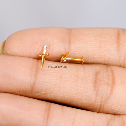 Gold Diamond Cross / Small Diamond Cross Earring /Mini Diamond Cross Stud earring Baptism Gift / NP1258