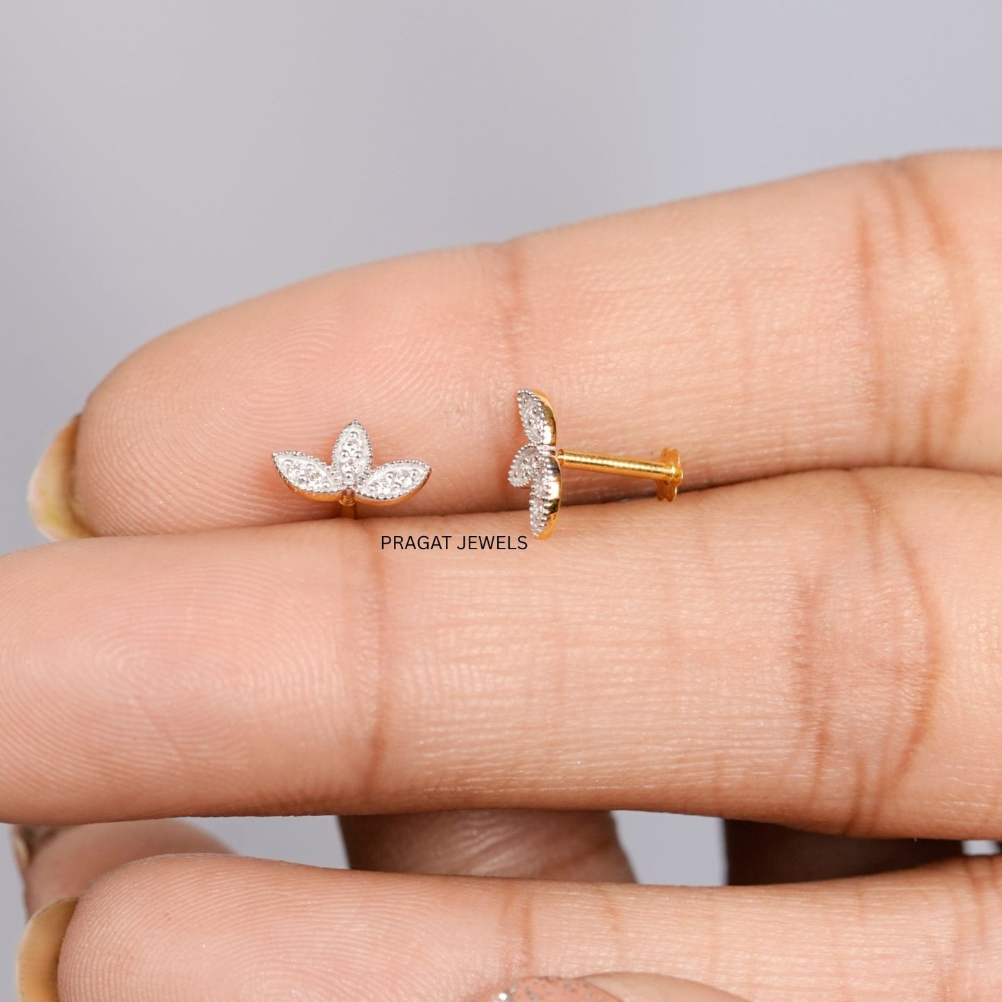 Minimal Diamond Stud Earrings | Curved Line Design | Dainty Everyday Jewelry”NP1220