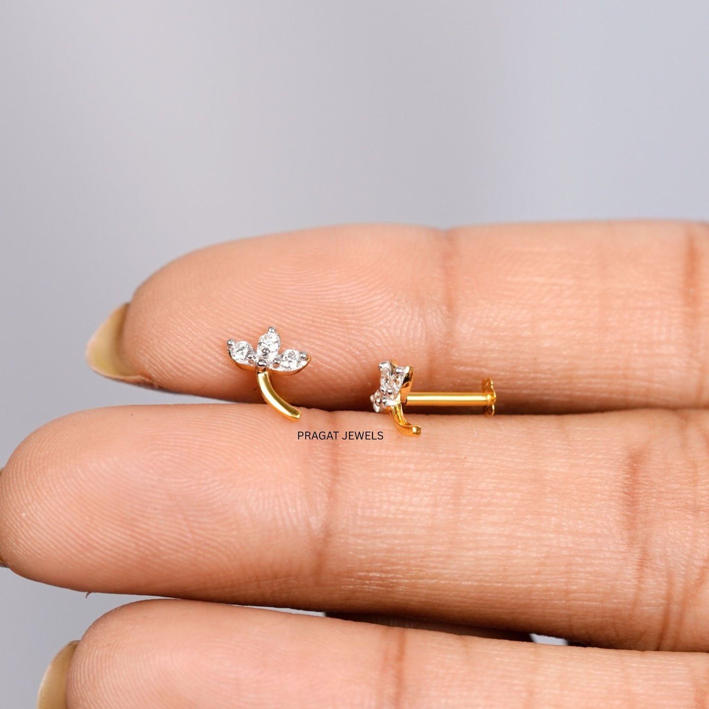 Diamond Leaf Drop Stud Earrings/Petite Floral Diamond Stud/Golden Stem Diamond Studs NP0851