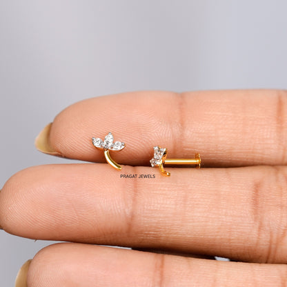 Diamond Leaf Drop Stud Earrings/Petite Floral Diamond Stud/Golden Stem Diamond Studs NP0851