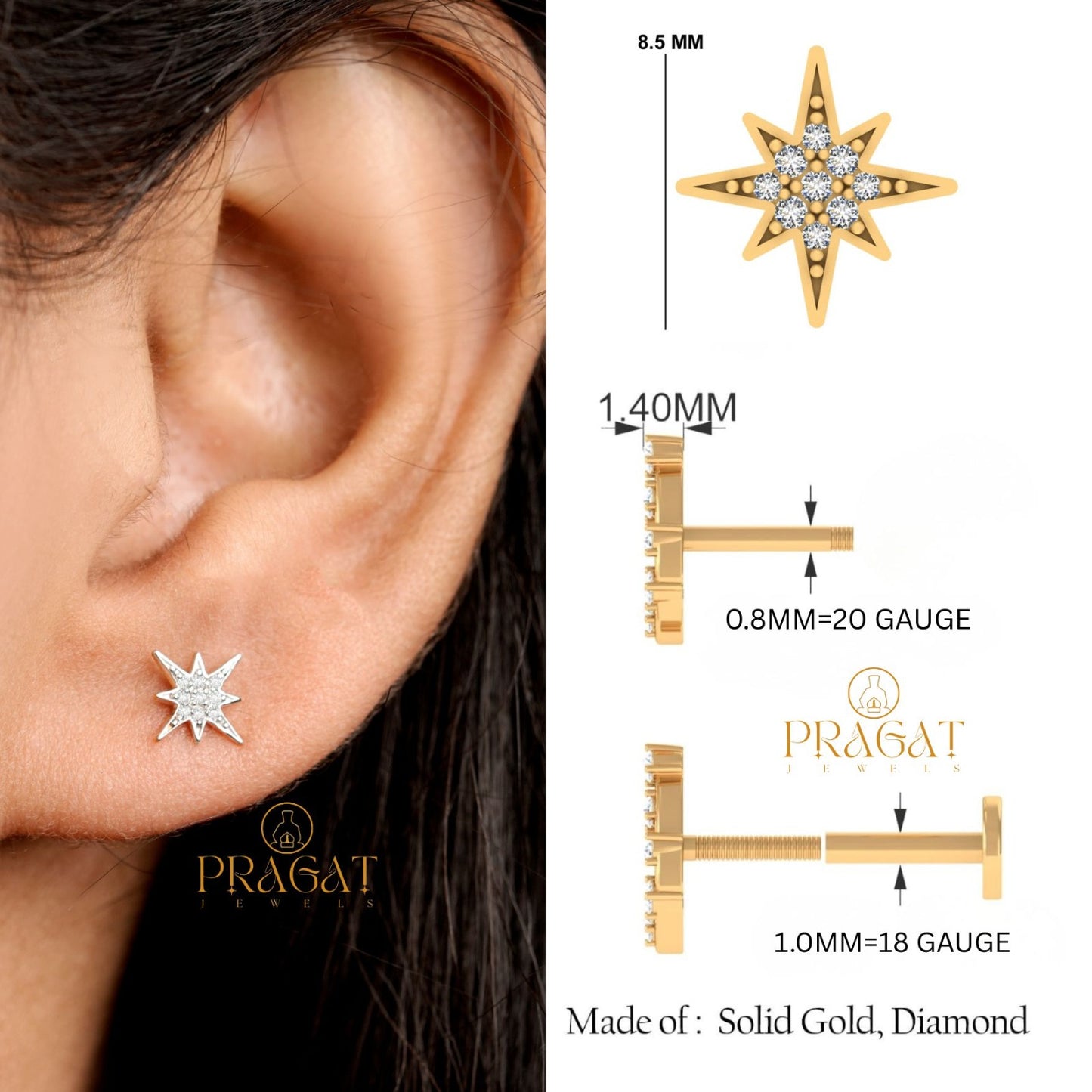 Celestial Star Diamond Stud Earrings/Starlight Sparkle Studs/Radiant Star Diamond Earrings NP1239