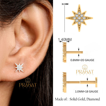 Celestial Star Diamond Stud Earrings/Starlight Sparkle Studs/Radiant Star Diamond Earrings NP1239