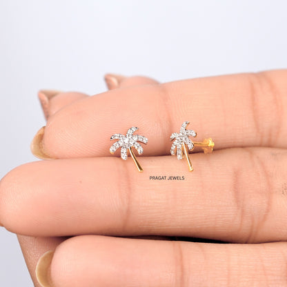 Palm Whisper Diamond Studs/Tropical Grace Diamond Earrings/Golden Palm Spark Studs/NP1230