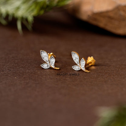 Diamond Leaf Stud Earrings/Nature-Inspired Diamond Leaf Studs/Petite Diamond Vine Earrings NP1225