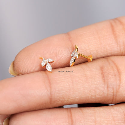 Diamond Leaf Stud Earrings/Nature-Inspired Diamond Leaf Studs/Petite Diamond Vine Earrings NP1225