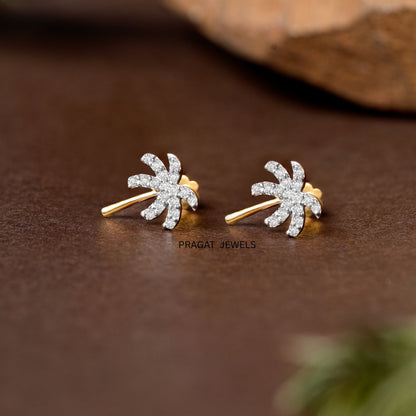 Palm Whisper Diamond Studs/Tropical Grace Diamond Earrings/Golden Palm Spark Studs/NP1230