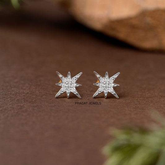 Celestial Star Diamond Stud Earrings/Starlight Sparkle Studs/Radiant Star Diamond Earrings NP1239