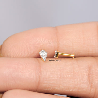 Facet Edge Diamond Studs/Crystal Angle Diamond Earrings/Sleek Cut Diamond Stud/NP1216