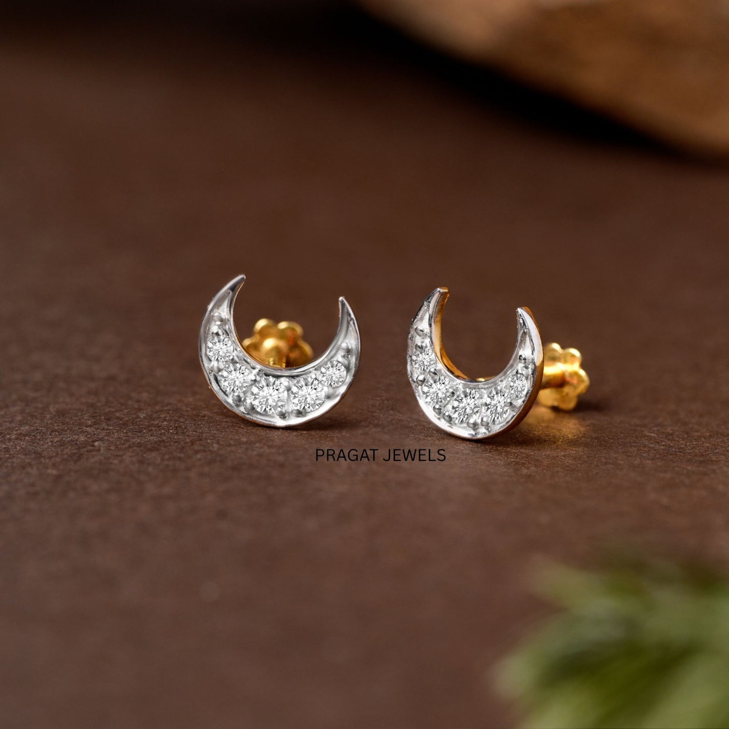 Celestial Crescent Diamond Studs/Moonlit Spark Diamond Earrings/Luna Glow Diamond Stud/NP1238