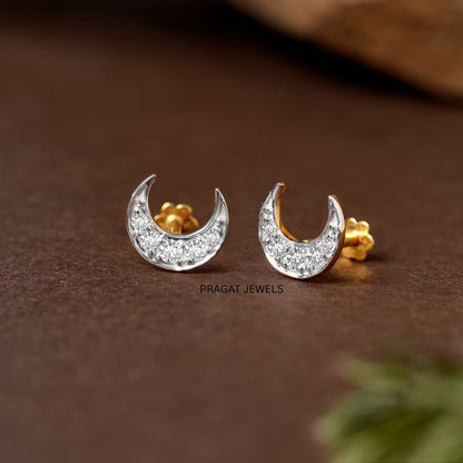 Celestial Crescent Diamond Studs/Moonlit Spark Diamond Earrings/Luna Glow Diamond Stud/NP1238