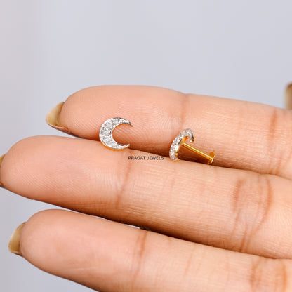 Celestial Crescent Diamond Studs/Moonlit Spark Diamond Earrings/Luna Glow Diamond Stud/NP1238