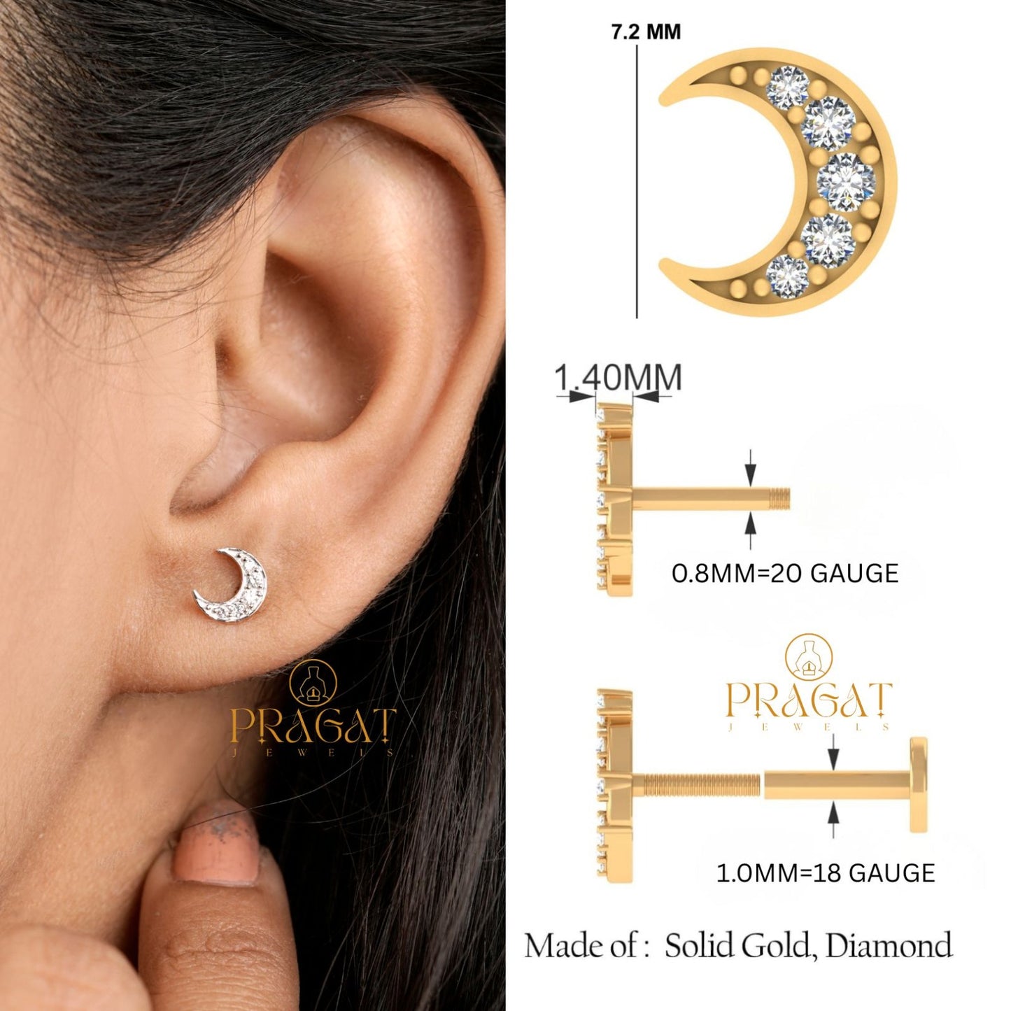 Celestial Crescent Diamond Studs/Moonlit Spark Diamond Earrings/Luna Glow Diamond Stud/NP1238