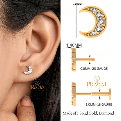 Celestial Crescent Diamond Studs/Moonlit Spark Diamond Earrings/Luna Glow Diamond Stud/NP1238