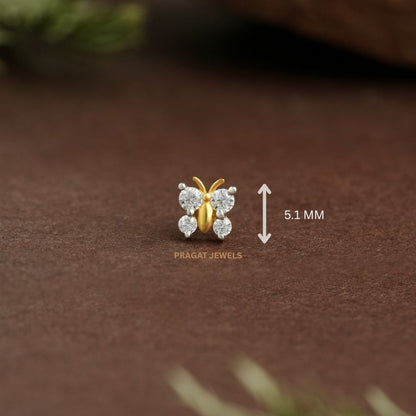 Golden Flutter Diamond Nosepin/Royal Butterfly Gold Nose Stud/Luxe Butterfly Glow Pin/NP1317