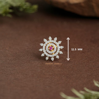 Sunburst Diamond Gold Nose Pin/Royal Ruby Bloom Nose Pin/Celestial Spark Gold Nose Stud/NP1365