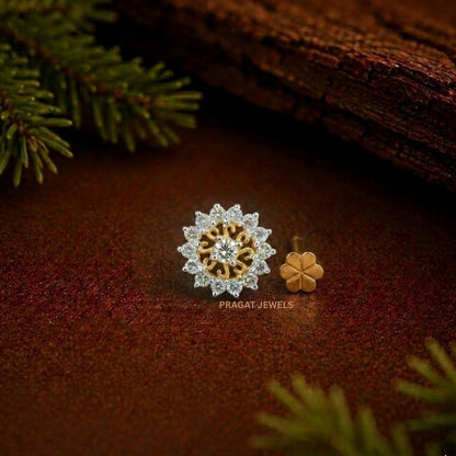 Radiant Bloom Diamond Gold Earrings/Sunflare Floral Stud Earrings/Royal Daisy Gold Studs/NP0519