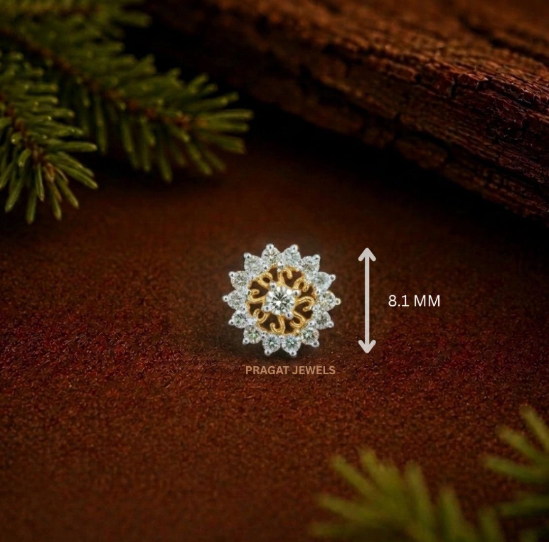Sunburst Diamond Floral Gold Nose Pin/Radiant Bloom Gold Nose Stud/Royal Daisy Diamond Nose Stud/NP0519