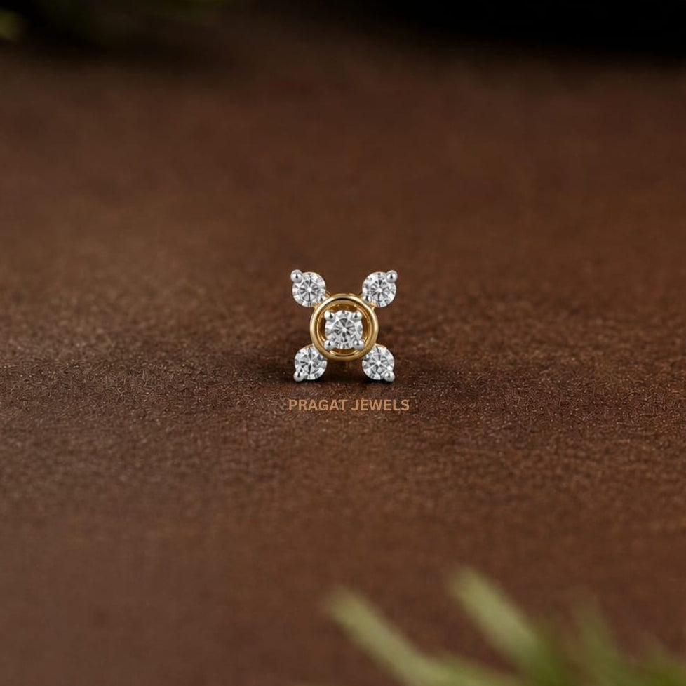 Twinkle Bloom Gold Nose Pin/Celestial Petal Diamond Nose Pin/Sparkling Blossom Gold Nose Pin/NP0139