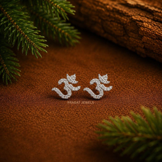 Divine Om Sparkle Earrings/Omkar Radiance Stud Earrings/Sacred Om Diamond Earrings/NP1384