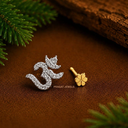 Divine Om Sparkle Gold Nose Pin/Sacred Om Diamond Nose Stud/Shivaya Om Gold Nose Pin/NP1384
