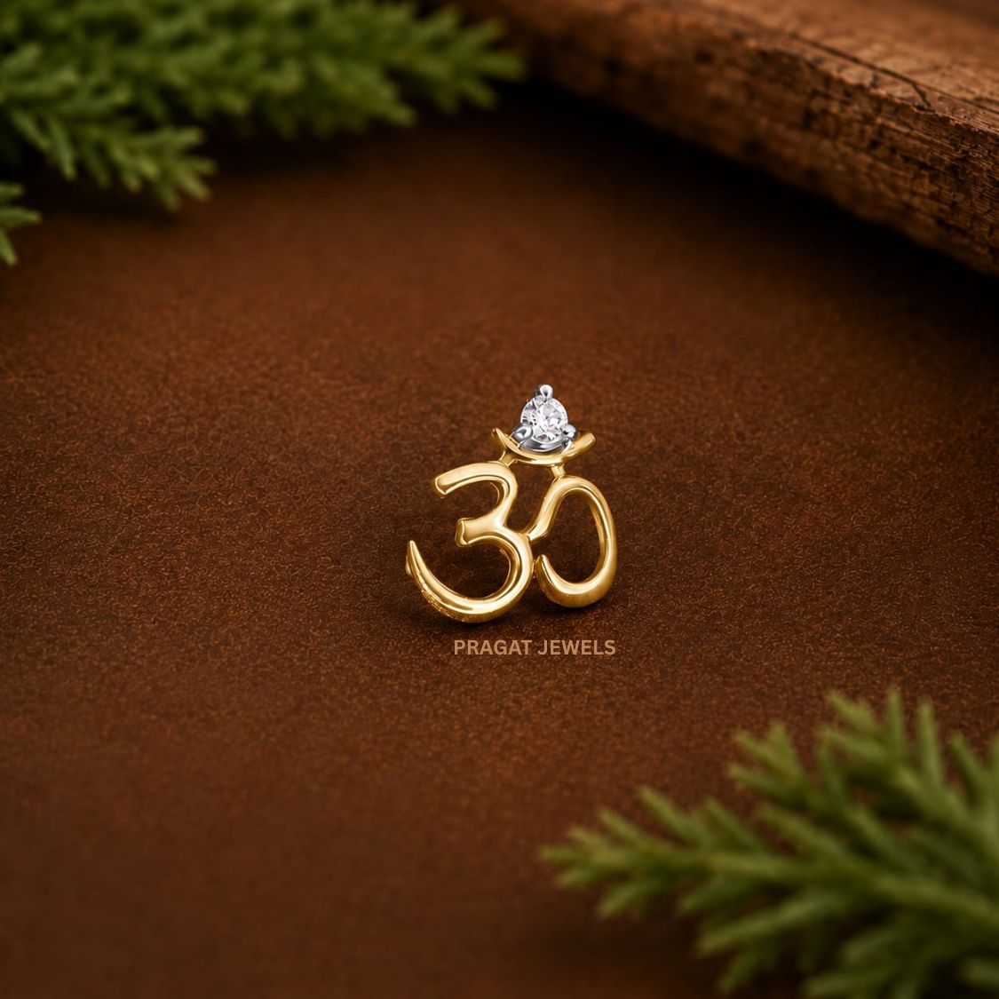 Divine Om Solitaire Gold Nose Pin/Sacred Om Spark Nose Stud/Omkar Elegance Gold Nose Pin/NP1381