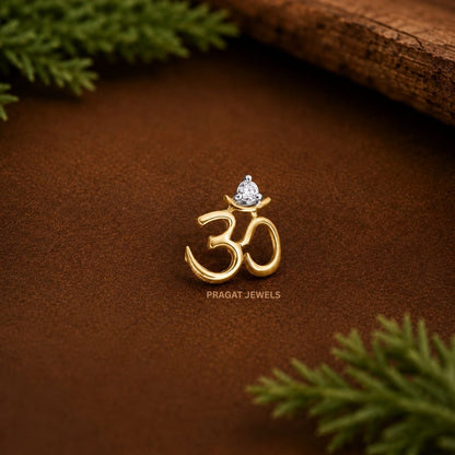 Divine Om Solitaire Gold Nose Pin/Sacred Om Spark Nose Stud/Omkar Elegance Gold Nose Pin/NP1381