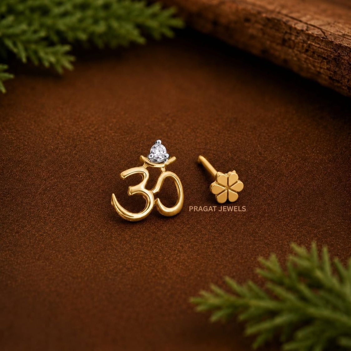 Divine Om Solitaire Gold Nose Pin/Sacred Om Spark Nose Stud/Omkar Elegance Gold Nose Pin/NP1381
