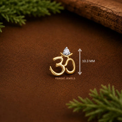 Divine Om Solitaire Gold Nose Pin/Sacred Om Spark Nose Stud/Omkar Elegance Gold Nose Pin/NP1381