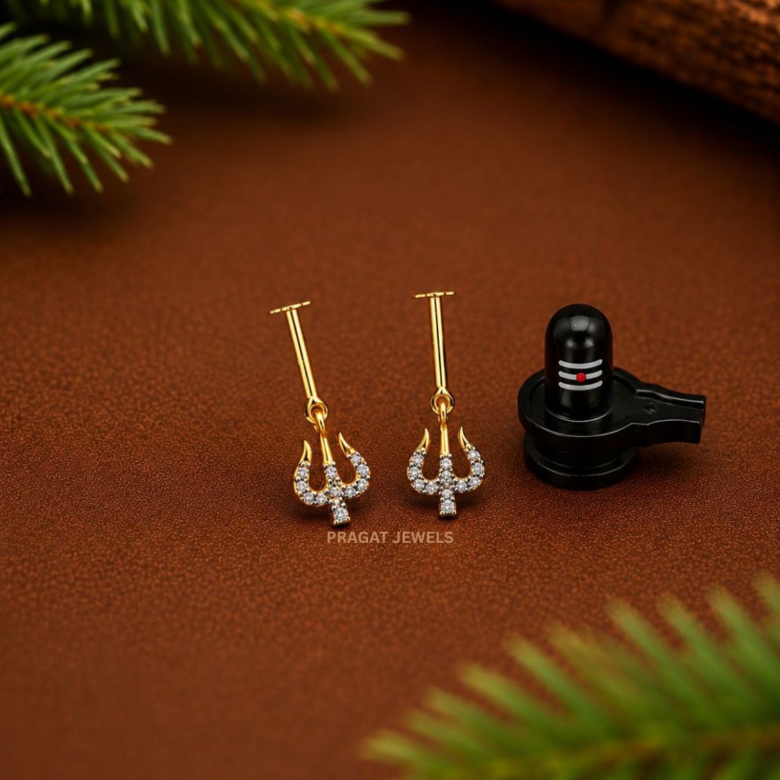 Mahadev Trishul Spark Stud Earrings/Divine Trident Diamond Earrings/Shivaya Trishul Gold Earrings/NP1385