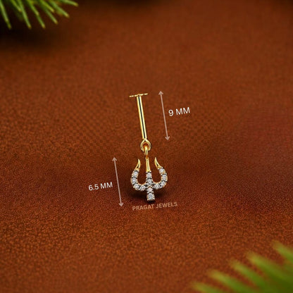 Mahadev Trishul Spark Stud Earrings/Divine Trident Diamond Earrings/Shivaya Trishul Gold Earrings/NP1385