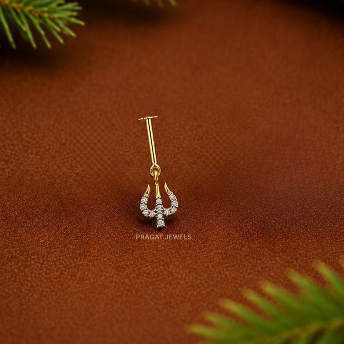 Mahadev Trishul Spark Stud Earrings/Divine Trident Diamond Earrings/Shivaya Trishul Gold Earrings/NP1385