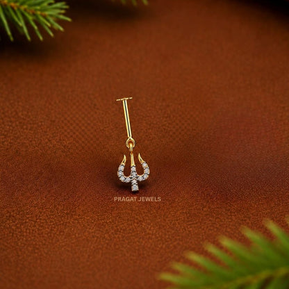 Mahadev Trishul Spark Stud Earrings/Divine Trident Diamond Earrings/Shivaya Trishul Gold Earrings/NP1385