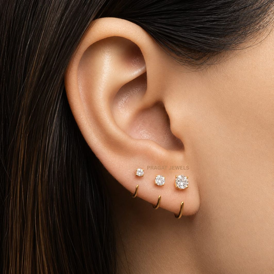 Celeste Spark Diamond Stud Earrings/Trio Brilliance Gold Stud Earrings/Classic Solitaire Diamond Studs/NP1403