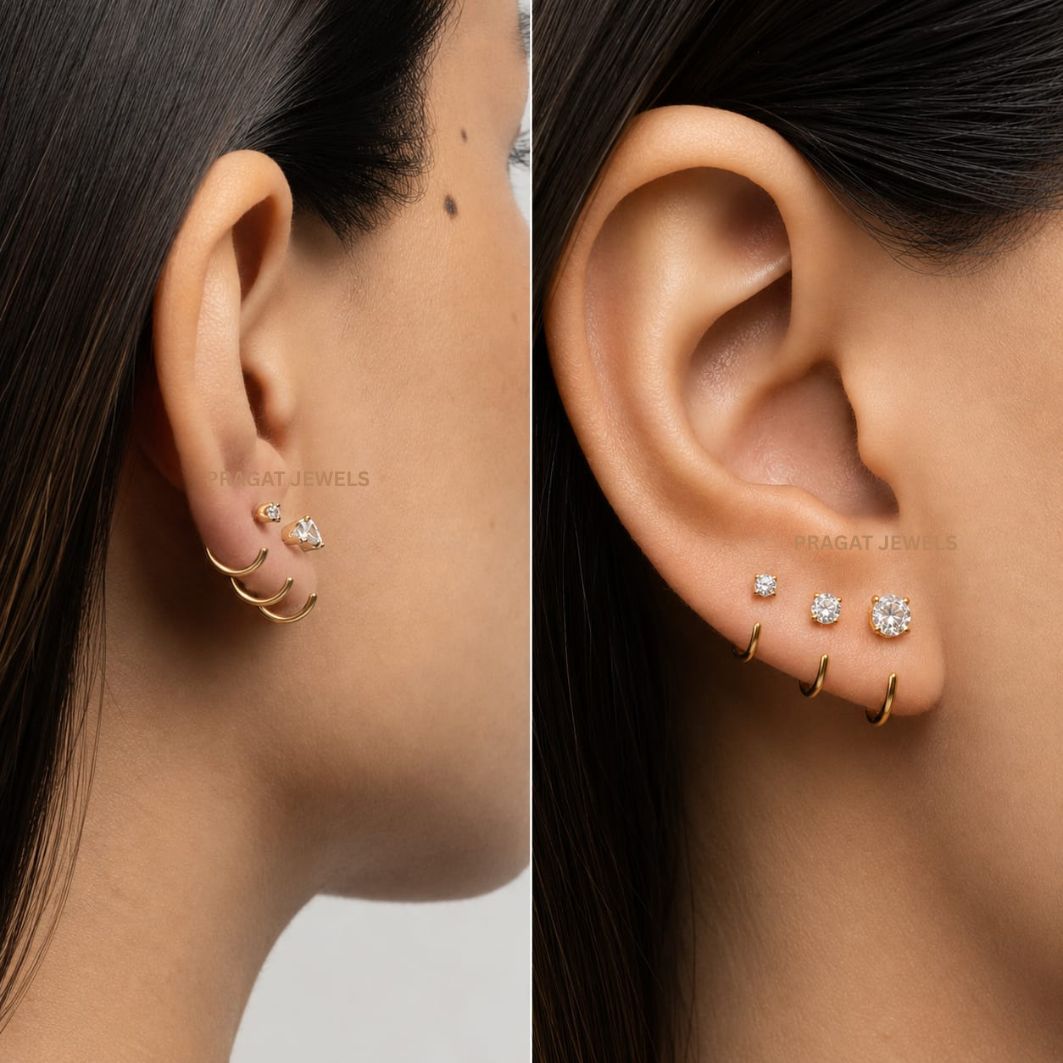 Celeste Spark Diamond Stud Earrings/Trio Brilliance Gold Stud Earrings/Classic Solitaire Diamond Studs/NP1403