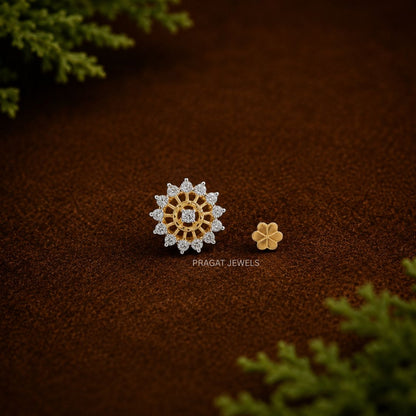 Diamond-Cut Floral Gold Nose Stud/Radiant Sunflower Gold Nose Pin/Traditional Floral Gold Nose Pin for Women/NP1425