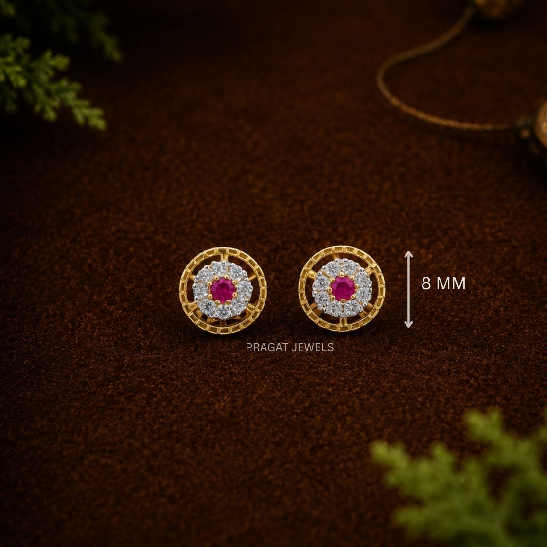 Classic Ruby Stone Gold Flower Stud Earrings/Traditional Gold Ruby Round Stud Earrings/Floral Ruby Gold Everyday Stud Earrings/NP1025