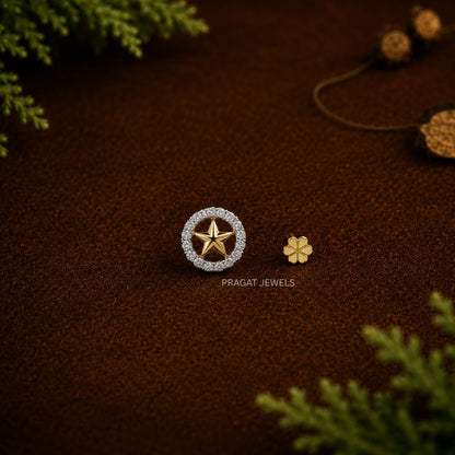 Elegant Star Design Gold Nose Pin/Sparkling Star Gold Nose Pin for Women/Round Halo Star Gold Nose Stud/NP1427
