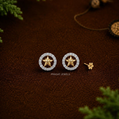 Elegant Star Design Gold Stud Earrings/Diamond-Cut Star Gold Stud Earrings/Celestial Star Gold Stud Earrings for Women/NP1427