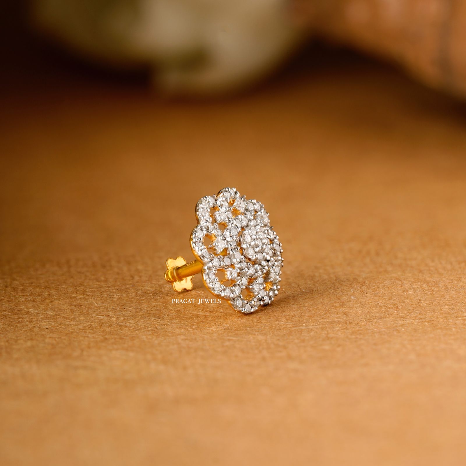 FLOWER NOSEPIN 18k Indian Nose Stud Traditional Nose Stud Indian Nose Ring Diamond Nose Piercing - PRAGAT JEWELS