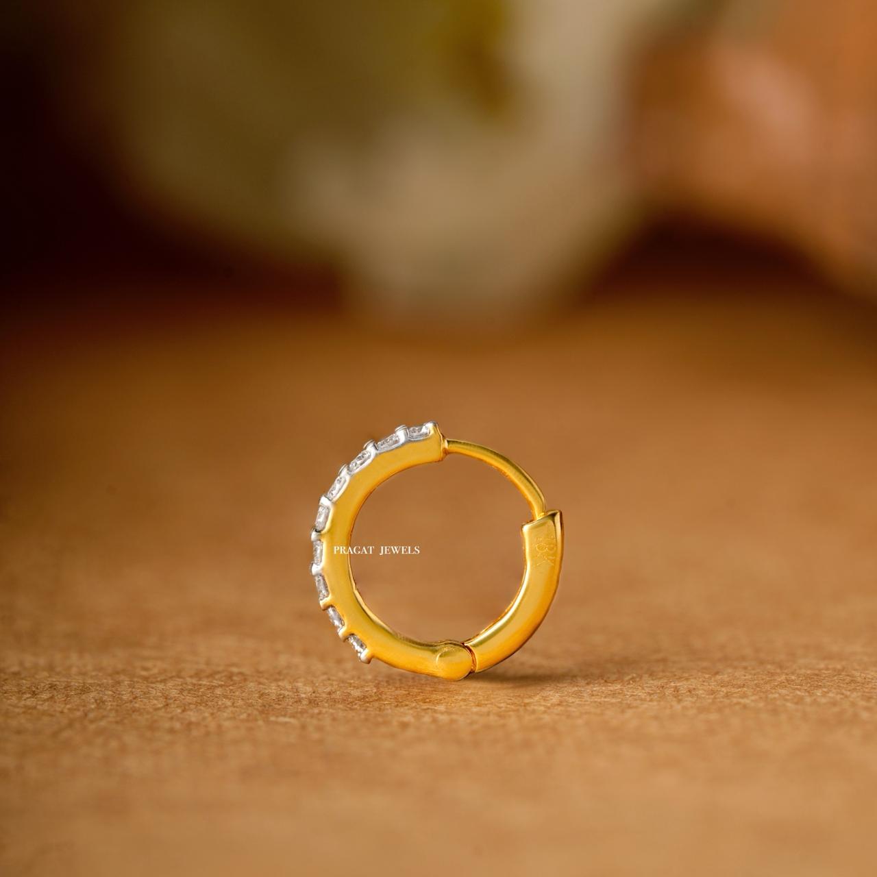 Brilliant Cut Diamond  18K Yellow Gold   Nose Ring,A Percious Gift for The Percious One. - PRAGAT JEWELS